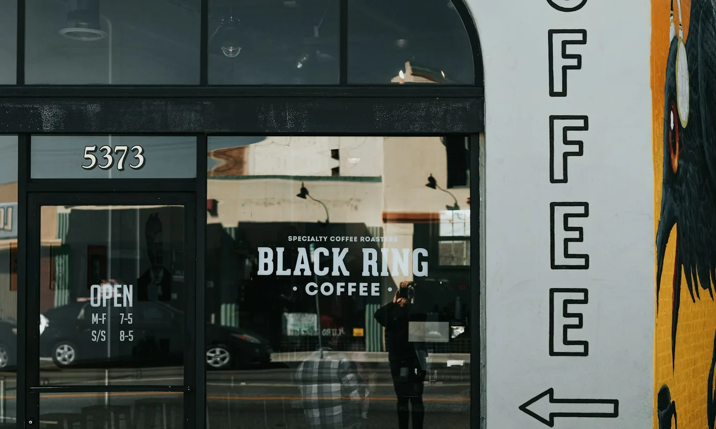 A neighborhood coffee shop entrance